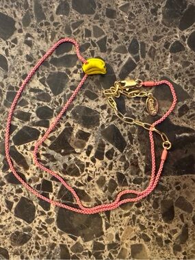 Delicate Pink Necklace with Yellow Banana Charm - Charming